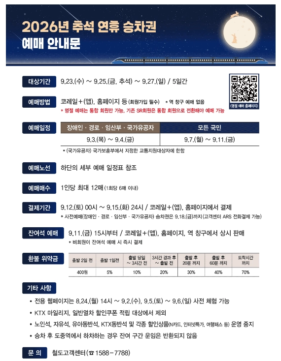 코레일 추석 예매 2026 일정